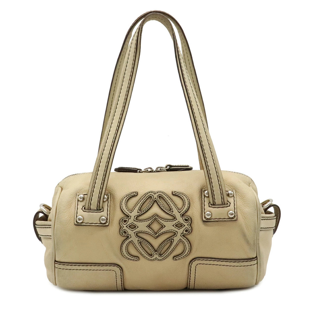 Loewe Anagram Handbag Boston Leather Beige Cream